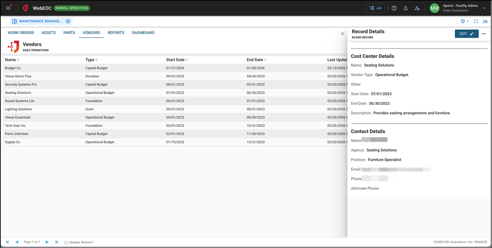 Maintenance Management - Vendors